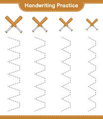 Handwriting practice. Tracing lines of Baseball Bat. Educational children game, printable worksheet, vector illustration