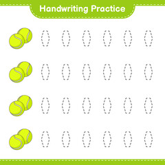 Handwriting practice. Tracing lines of Tennis Ball. Educational children game, printable worksheet, vector illustration