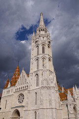 Fototapeta na wymiar Budapest (Hungary). Bell tower of Matthias Church (Church of Our Lady) in the city of Budapest