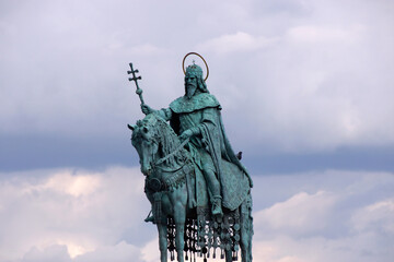 Fototapeta premium Budapest (Hungary). Sculpture of King St. Stephen in the Fisherman's Bastion in the city of Budapest