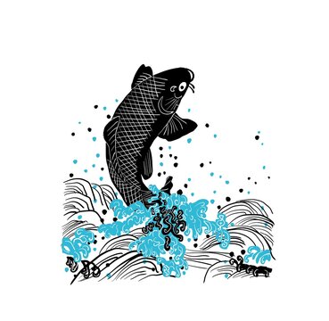 illustrazione di tattoo carpa koy koi che esce dall'acqua