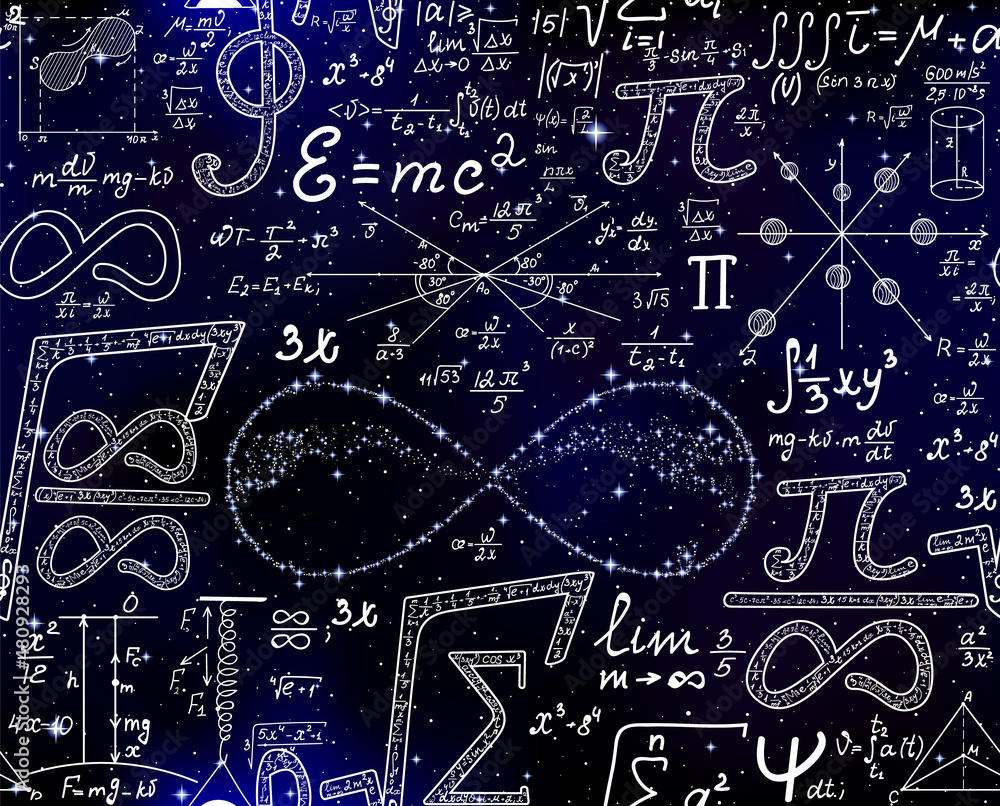 Wall mural scientific vector seamless pattern with mathematical signs, calculations and formulas, handwritings 