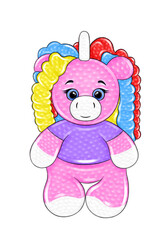 children's knitted toy unicorn rainbow