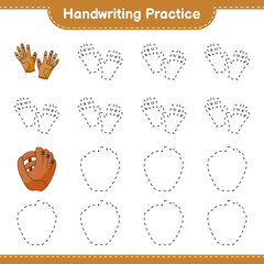 Handwriting practice. Tracing lines of Golf Gloves and Baseball Glove. Educational children game, printable worksheet, vector illustration