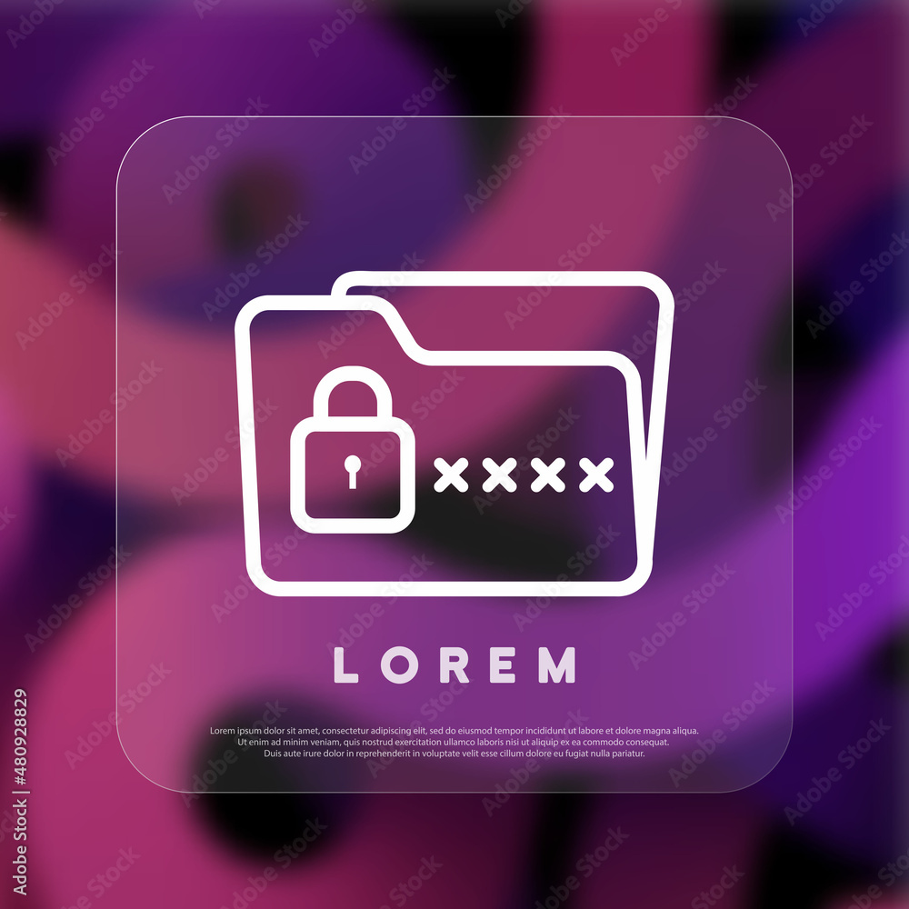Poster personal data security icon. confidential file information. glassmorphism style. vector line icon fo