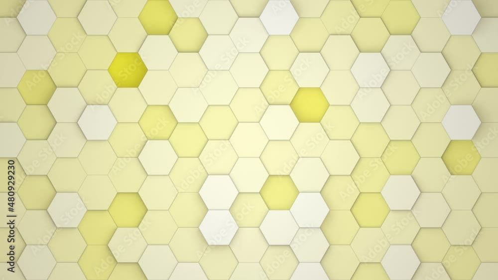 Aufkleber digital geometric yellow mesh waving in orthographic view. futuristic hexagon pattern. animation bac