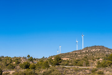 wind turbines in rural area in Spain