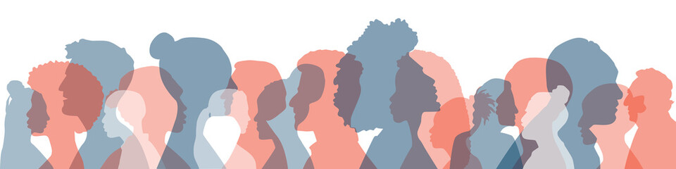People of different ethnicities stand side by side together. Flat vector illustration.