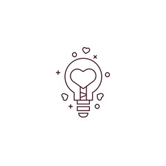 Light bulb with heart line icon on white background. Love, romance, engagement, wedding, marriage, Valentine's Day celebration vector symbol in thin linear design. 