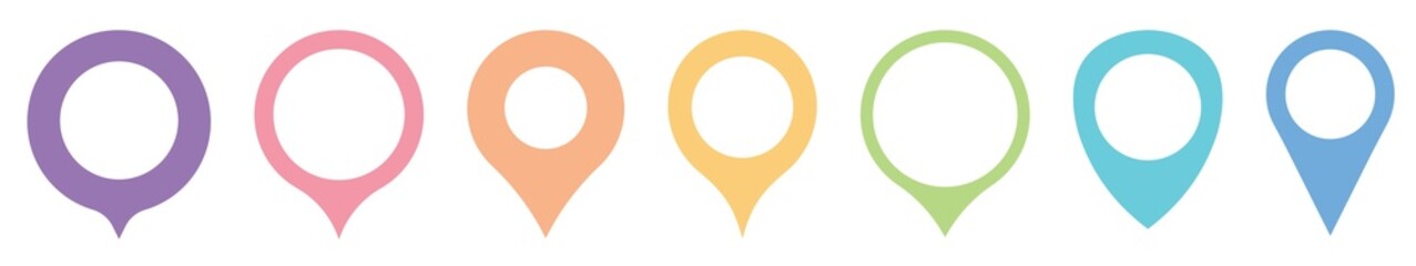 Location pin icon.Set of Location pins on white background.GPS location symbol collection. Map color marker pointer icon set.