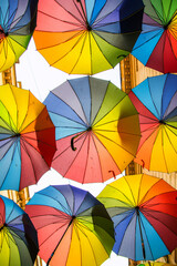 Fototapeta na wymiar Umbrella Street in Bucharest, Romania. Travels