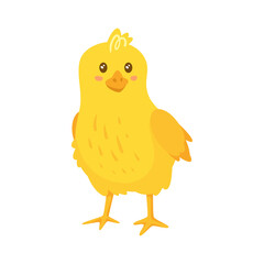 Cute happy yellow chick. Side view. Vector