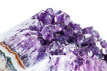 Amethyst Crystal Druse  macro mineral on white background