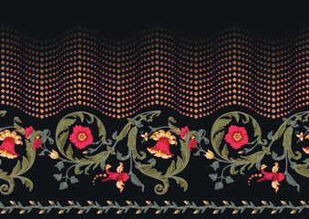 Seamless pattern with stylized flowers In baroque, rococo, victorian, renaissance medieval style. In decorative style. Ethnic patterned ornate hand drawn.medieval style. Vector illustration.