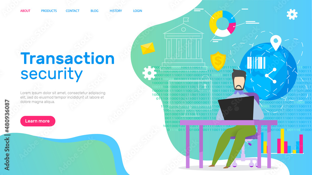 Poster transaction security support service web page vector. global network, internet shopping and online p