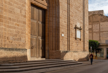 Fototapeta na wymiar Main facade of the parish church of Sant Miquel