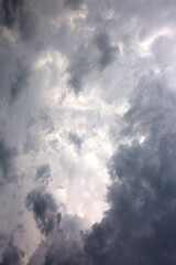Dark ominous grey storm clouds. Dramatic sky.
