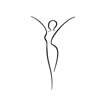 Beauty Woman Line Body Silhouette. Freedom Female Line Figure, Model. Abstract Drawing Of Girl Sign For Wellness Center, Sport, Dance, Beauty Salon And Spa. Vector Isolated Illustration