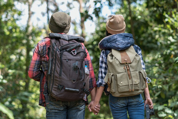 couple traveler attractive adventure wilderness.