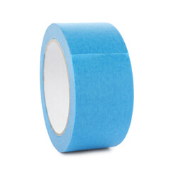 Roll of light blue adhesive tape isolated on white