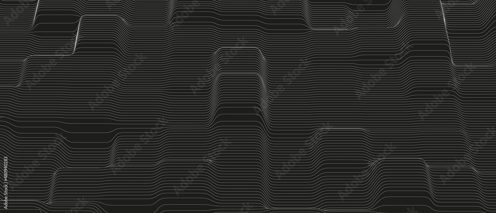 Aufkleber monochrome sound line waves abstract background . distorted line shapes on a black background.