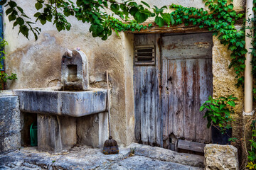 Water Running in an Old Sink in the Village of Bargemon, Provence, France