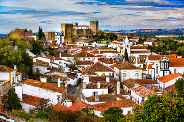 Fototapeta na wymiar View of the Beautiful Village of Obidos in Portugal, as Seen from the City Wall