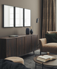 Mock-up frame in home interior background, 3d render