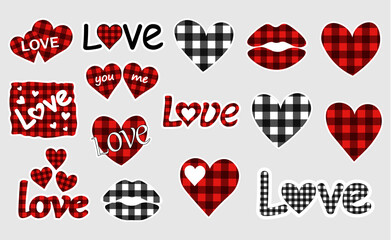 Valentine's day hearts buffalo plaid stickers printable