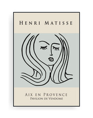 Matisse Abstract Art Set, Aesthetic Modern Art, Boho Decor, Minimalist Art, Illustration, Vector, Poster, Postcard. Collection for decoration. Woman portrait print. Vector.
