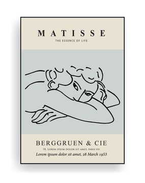 Matisse Abstract Art Set, Aesthetic Modern Art, Boho Decor, Minimalist Art, Illustration, Vector, Poster, Postcard. Collection for decoration. Woman portrait print. Vector.
