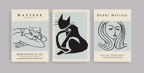 Matisse Abstract Art Set, Aesthetic Modern Art, Boho Decor, Minimalist Art, Illustration, Vector, Poster, Postcard. Collection for decoration. Vector all isolated. Set of abstract trendy creative art.