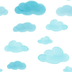 Wolken Himmel nahtloses Muster blau Cartoon Wasserfarben