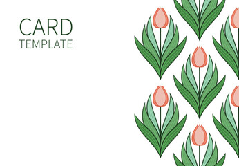 Spring flower in a modern style. Pattern, ornament from tulips. Card template, background with place for text. Vector illustration
