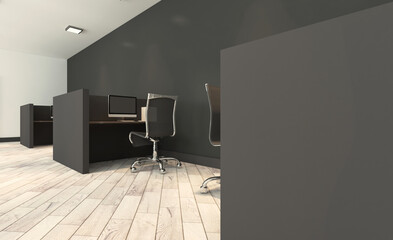 Office interior design in whire color. 3D rendering.