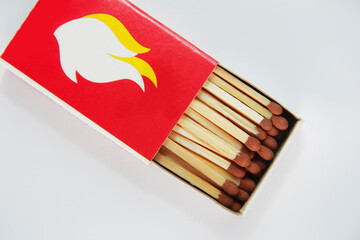 wooden matches in a paper box