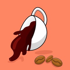 Spilled coffee with cartoon icon illustration

