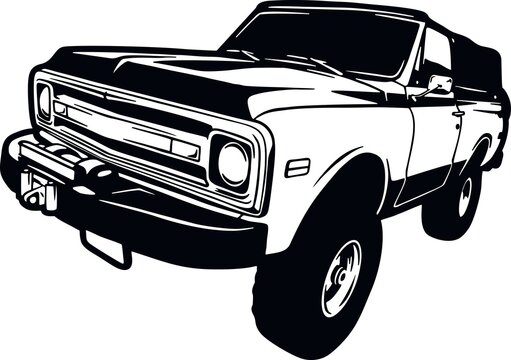 Classic Truck 70s, Muscle car, Classic car, Stencil, Silhouette, Vector Clip Art - Truck 4x4 Off Road - Off-road car for tshirt and emblem