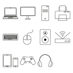 Zestaw ikon przedstawiający akcesoria komputerowe. - obrazy, fototapety, plakaty