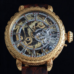 Fototapeta na wymiar old watch mechanism skeletonized