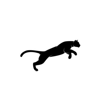 jumping puma, tiger, jaguar, lion logo design silhouette vector illustration