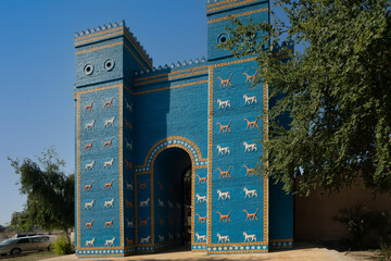 Ishtar-Gate entrance to the ancient city of Babylon in Iraq - obrazy, fototapety, plakaty