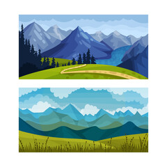 Set of scenic summer mountain landscape vector illustration