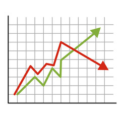 Obraz premium Red and green arrows, graph of growth. Isolated vector illustration on white background.
