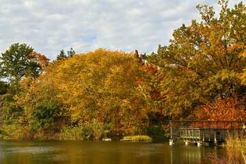 Obraz premium Belvedere Lake in Central Park in Manhattan, New York City. Picturesque golden autumn