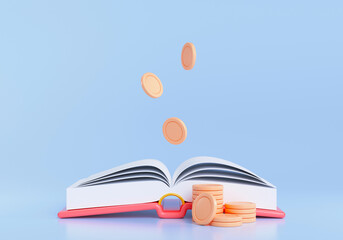 3D Money and book, Investment in education concept. 3d render illustration