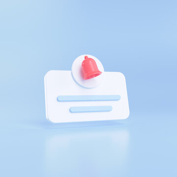 3D White speech bubble with a bell notification icon. 3d render illustration