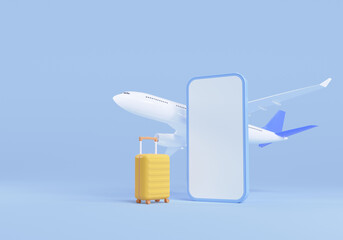3d online travel booking via smartphone application concept. 3d render illustration