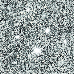 Silver shiny texture. Vector glitter silver background. Golden sparkles on the border. Template for holiday designs, invitations, parties, birthdays, weddings, New Year, Christmas. illustration.
