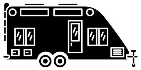 Motorhome, recreational vehicle, camping trailer, family camper. A residential trailer with a sunroof and a ladder at the back. Vector icon, glyph, silhouette, isolated